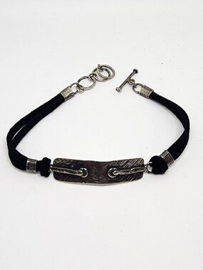 Stunning Handmade Sterling Silver Bar Black Suede Toggle Clasp Bracelet Toggle